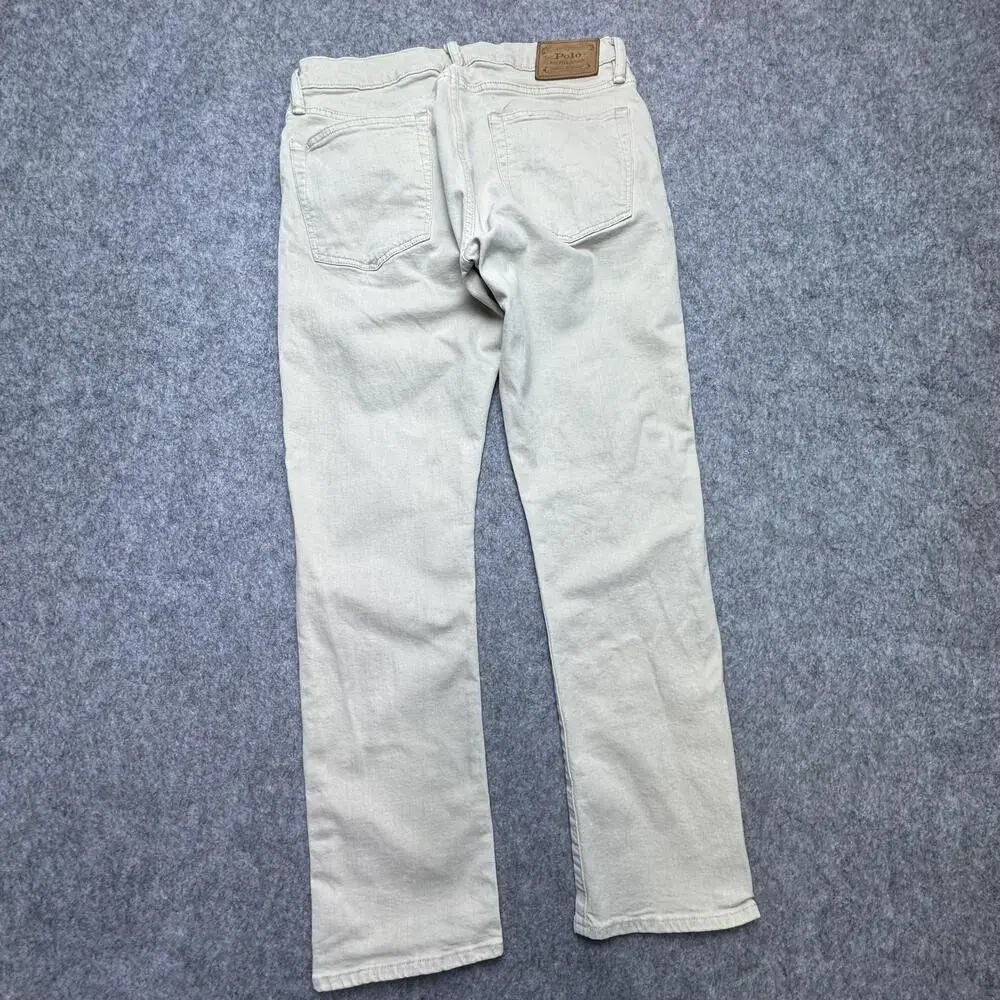 Polo Ralph Lauren Varick Slim Straight Jeans Mens 33x30 Beige Button Fly Denim